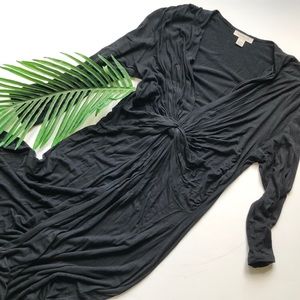 BOSTON PROPER Black V-Neck knotted waist dress